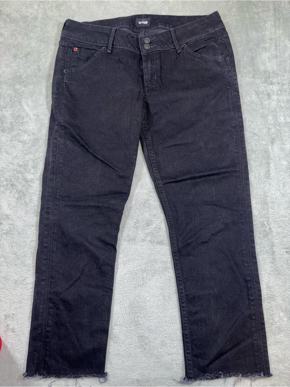 Hudson Jeans Black Collin Flap Pocket Skinny Jeans Raw Hem